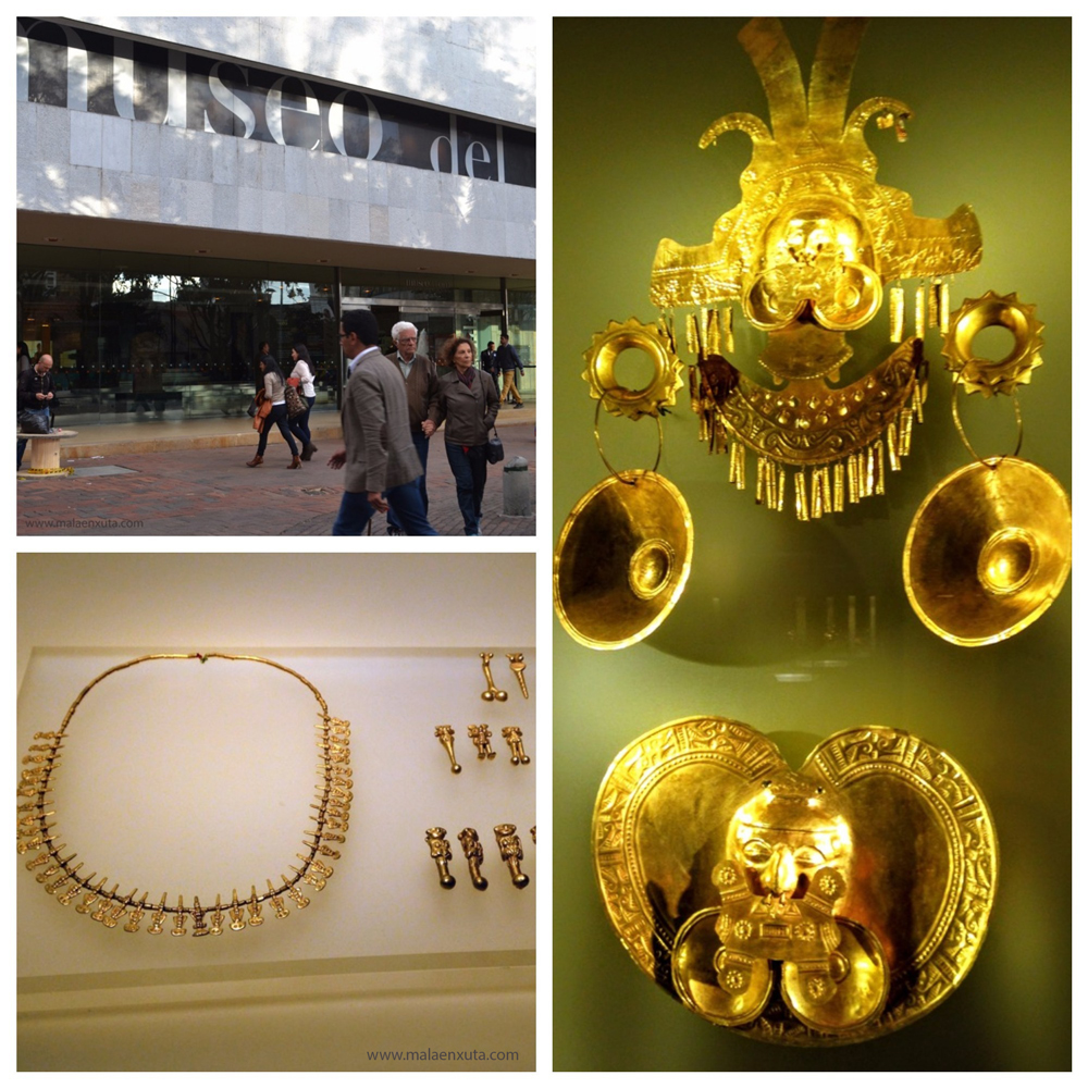 Entrada e peças do Museu del Oro, Bogotá, Colômbia.